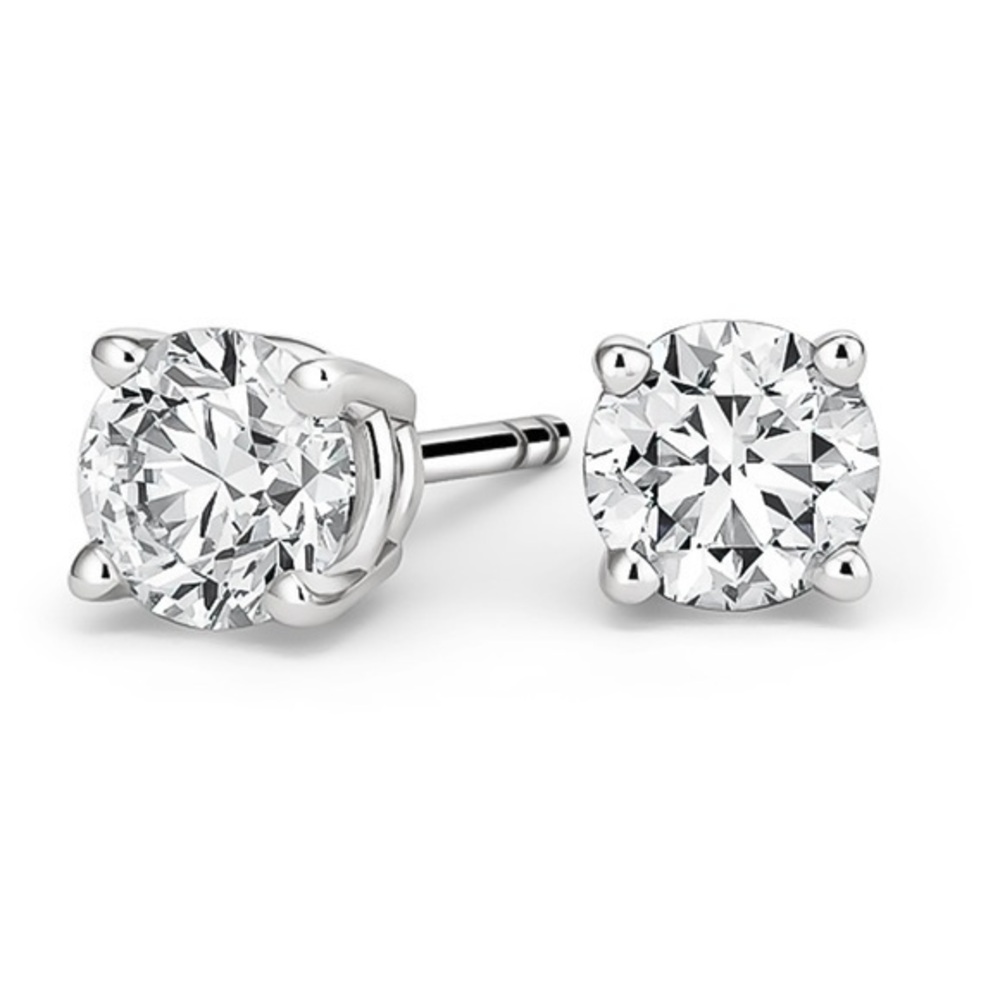Renaissance Collection 14k White Gold Round CZ Stud Earrings Sterling Silver